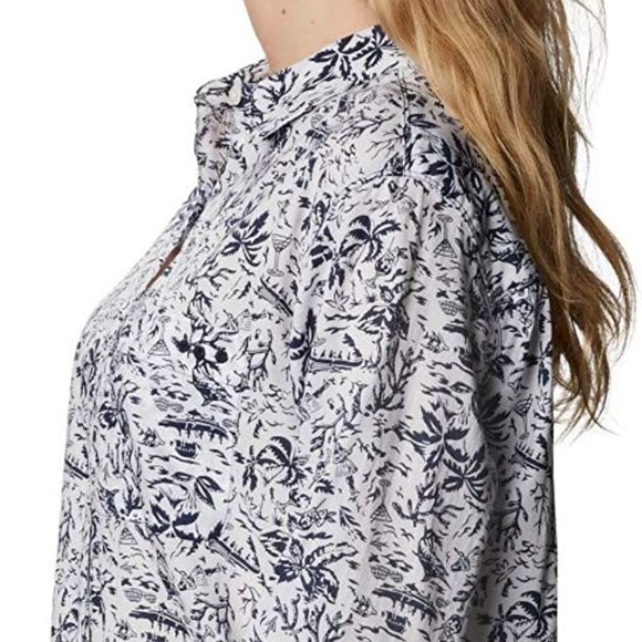 🆕Columbia Women's Slack Water Woven LS Shirt, MD-Collegiate Navy Kona Print,NWT - Picture 2 of 6